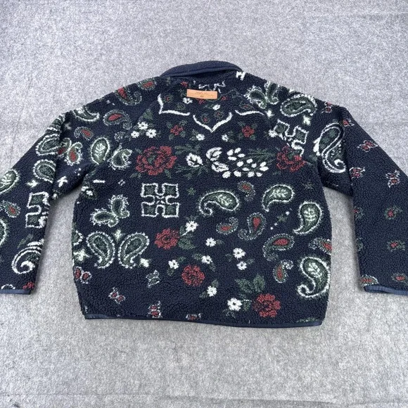 Kith Pinehurst Sherpa Fleece Jacket Mens Large Navy Paisley Snap Front Bomber - Picture 4 of 11